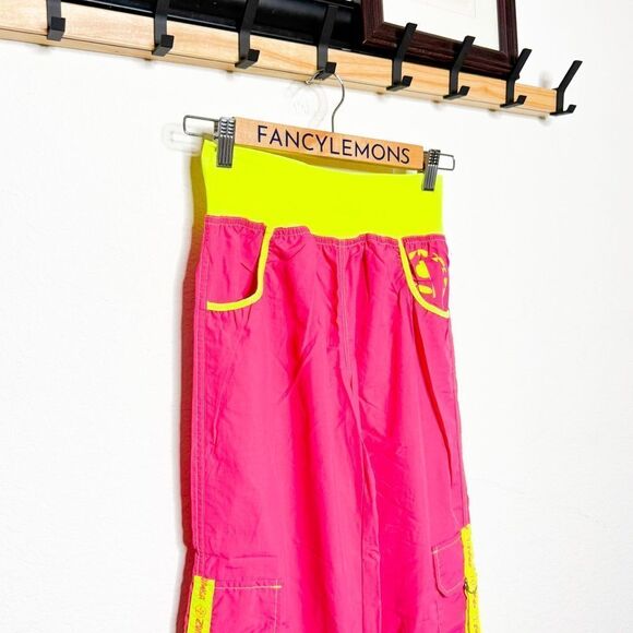 Zumba Electro Cargo Pants Lollipop Pink Neon Yellow Dance, Fitness, Rave Vibes M - Picture 2 of 5